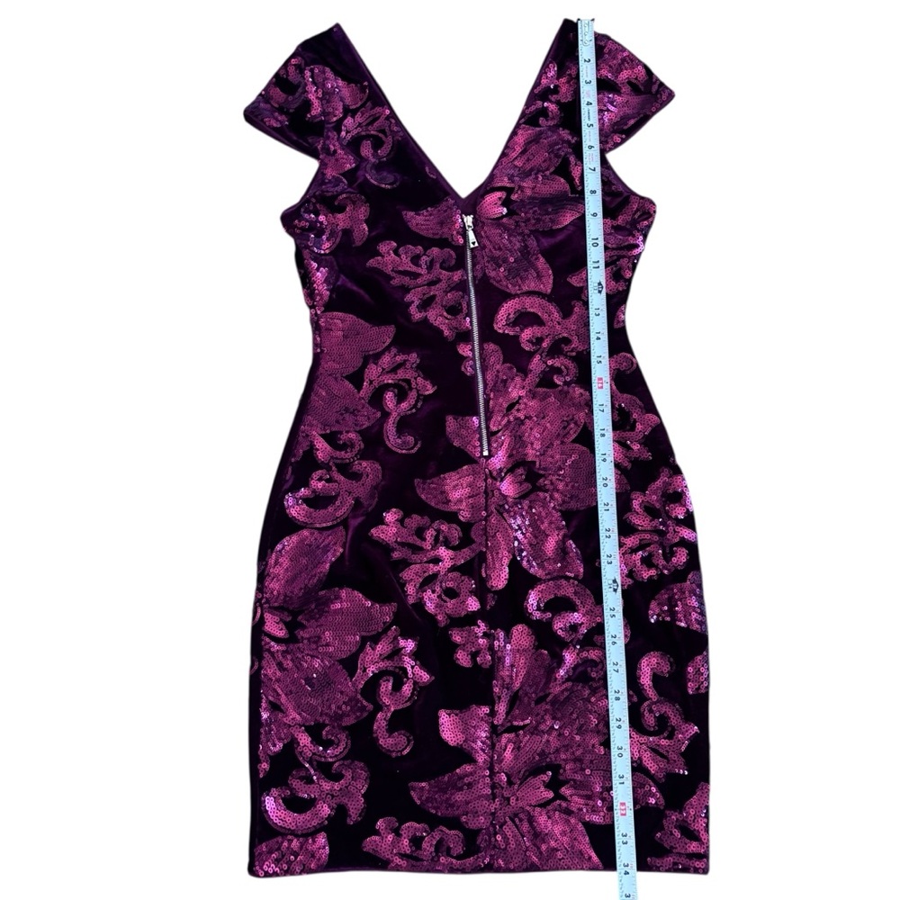 Guess Burgundy Velvet Sequin Mini Evening Dress Size 4 - Picture 14 of 17